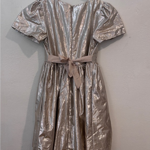 Mini Boden Gold Metallic Puff Sleeve Party Dress- Girls 9-10Y - Picture 2 of 4